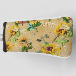 Funda Para Palo De Golf Flores de vintage y libélulas