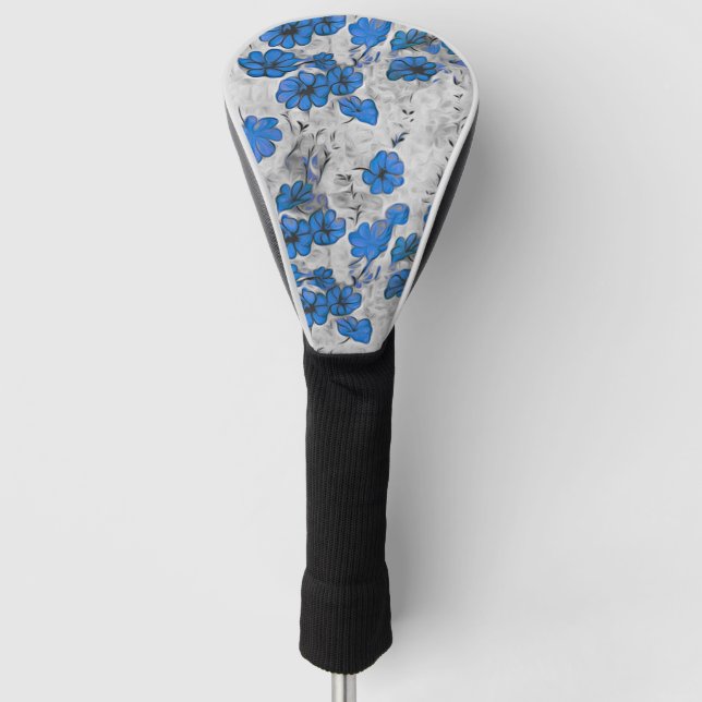 Funda Para Palo De Golf flores negras azules salpicadas  (Anverso)