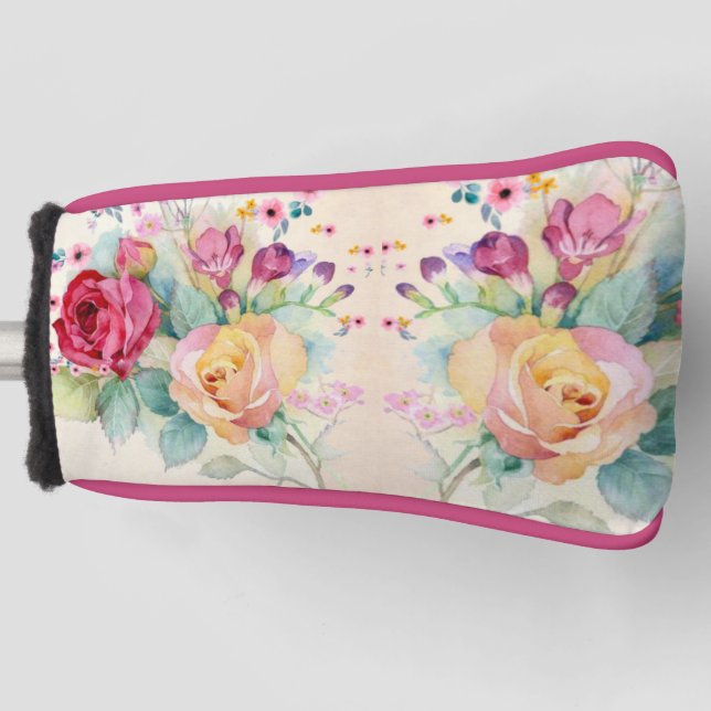 Funda Para Palo De Golf Flores rosas en Ecru (Anverso)