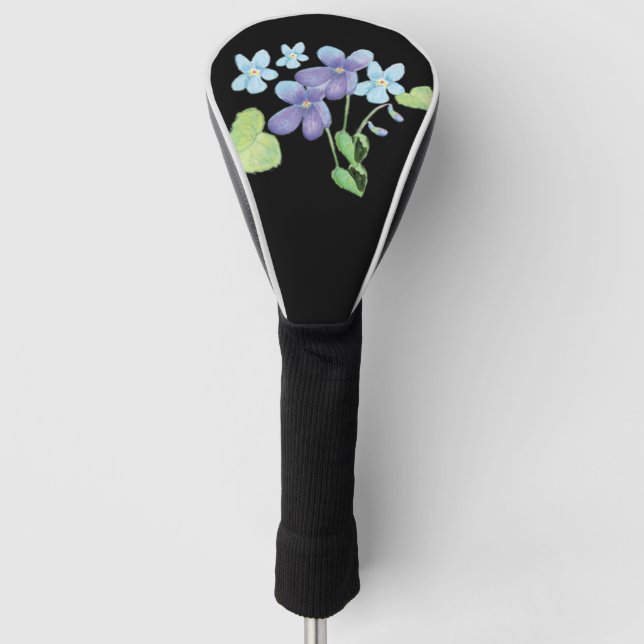 Funda Para Palo De Golf Flores violetas salvajes Ilustracion negro (Anverso)