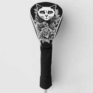 Funda Para Palo De Golf Flores Y Gato Gótico