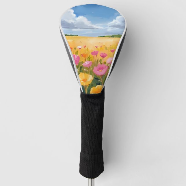 Funda Para Palo De Golf Flower Field Landscape Painting (Anverso)