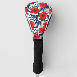 Funda Para Palo De Golf Foliage Rojo Floral Tropical Hibiscus