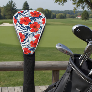 Funda Para Palo De Golf Foliage Rojo Floral Tropical Hibiscus