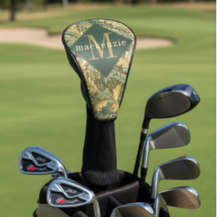 Funda Para Palo De Golf Follaje Verde Marrón Monograma Elegante William Mo