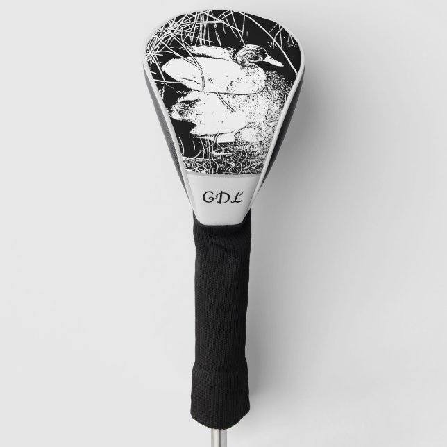 Funda Para Palo De Golf Foto de la Naturaleza Pato blanco negro con pájaro (Anverso)