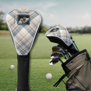 Funda Para Palo De Golf Foto del Personalizado de Blue Plaid Best Dog Dad