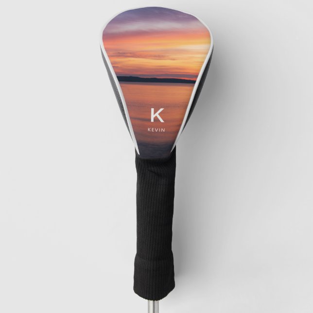 Funda Para Palo De Golf Fotografía Del Atardecer Con Monograma Y Nombre De (Anverso)