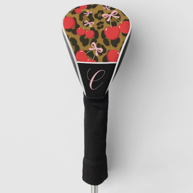 Funda Para Palo De Golf Fresas rojas con tinta rosada Coquette Leopard Pri (Anverso)