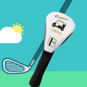Funda Para Palo De Golf Fun Glam Glitz Nombre Recorte de oro Carro de golf