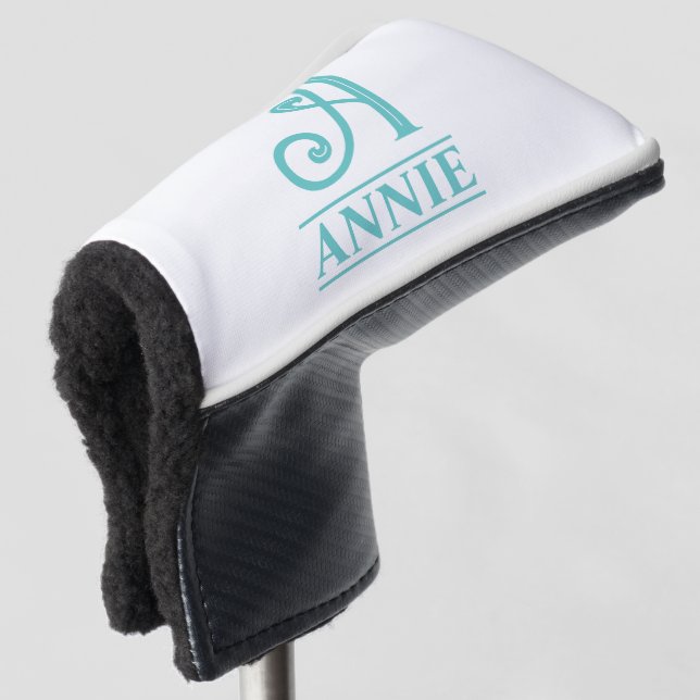 Funda Para Palo De Golf Funda para cabeza de putter monograma azul verde (Anverso 3/4)