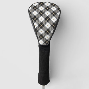Funda Para Palo De Golf Funda para putter de cuadros negros blancos y dora