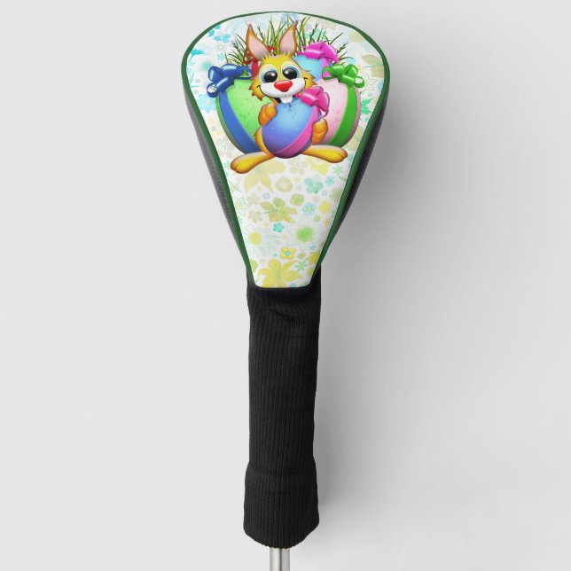 Funda Para Palo De Golf Funny Bunny biting an Easter Egg (Anverso)