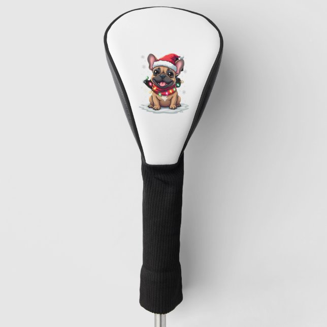 Funda Para Palo De Golf Funny French Bulldogs Christmas Santa Hat Lights S (Anverso)