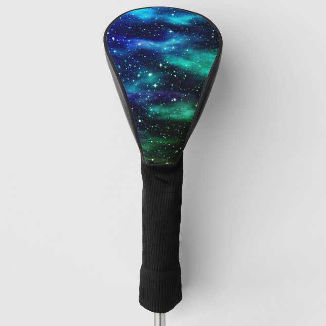 Funda Para Palo De Golf Galaxia con cielo estrellado azul y verde (Anverso)