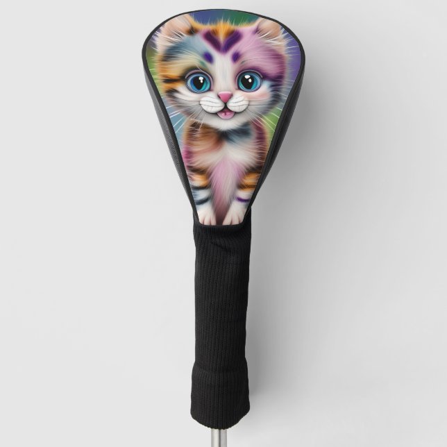 Funda Para Palo De Golf Gatito a rayas sonriente, dulce y adorable (Anverso)