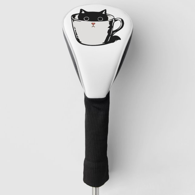 Funda Para Palo De Golf Gatito negro con nariz roja escondido en una taza (Anverso)
