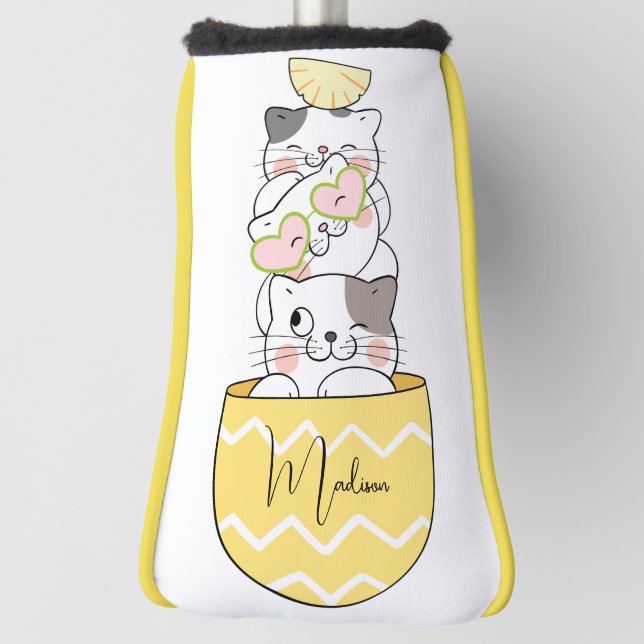 Funda Para Palo De Golf Gatitos de corte de nombre personalizado (Girar 90)