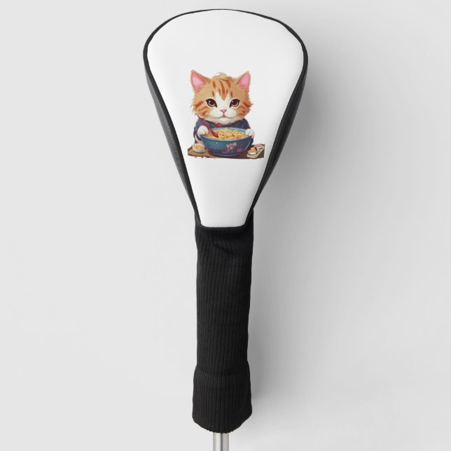 Funda Para Palo De Golf Gato al estilo japonés come ramen (Anverso)