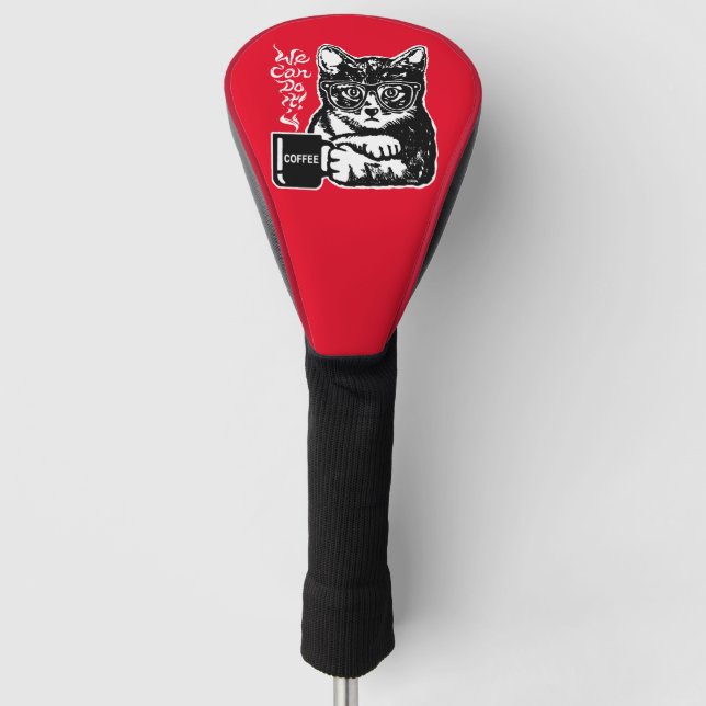 Funda Para Palo De Golf Gato divertido motivado por el café (Anverso)