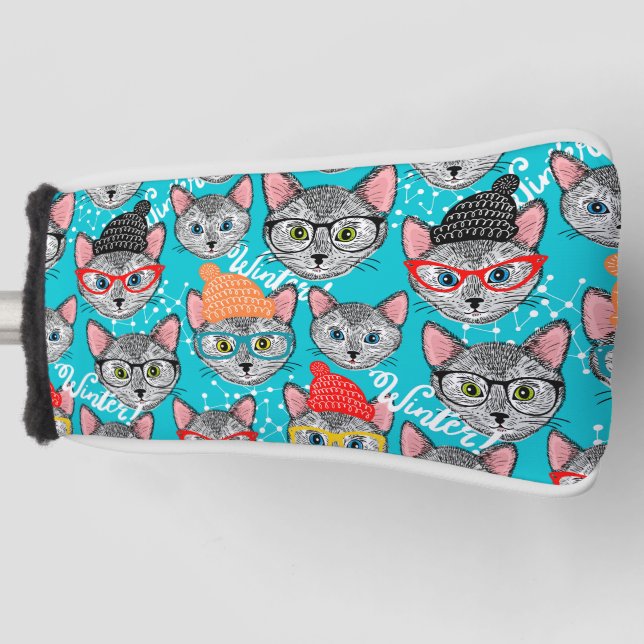 Funda Para Palo De Golf Gato en el gorra (Anverso)