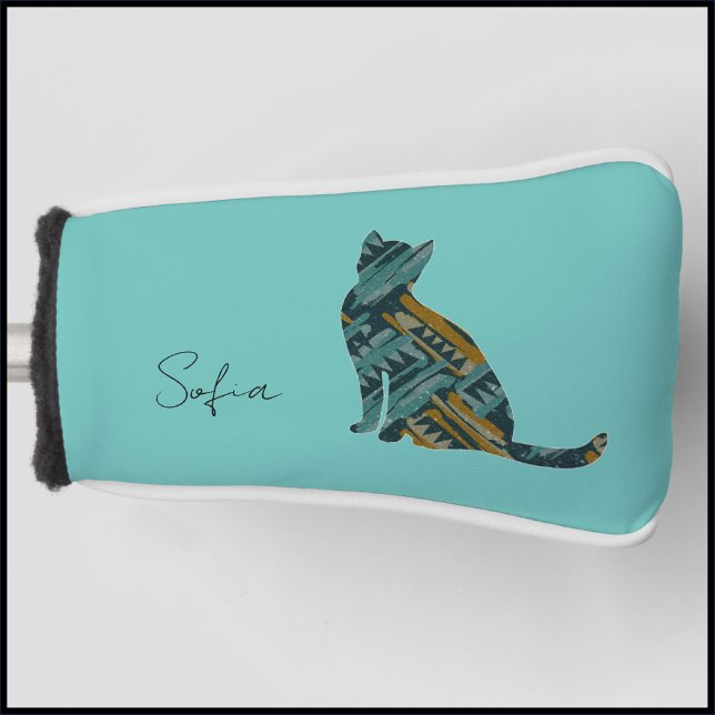 Funda Para Palo De Golf Gato moderno turquesa azul y oro (Subido por el creador)