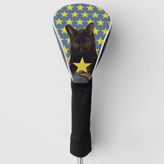 Funda Para Palo De Golf Gato negro afortunado con estrellas (Anverso)