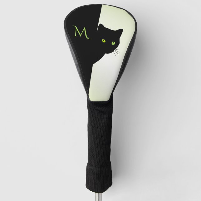 Funda Para Palo De Golf Gato negro con ojos verdes (Anverso)
