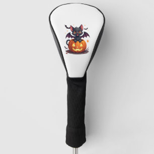 Funda Para Palo De Golf Gato negro lindo con alas de barba Jack O Lantern 
