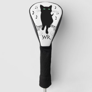 Funda Para Palo De Golf Gato negro rodeado de notas musicales Personal