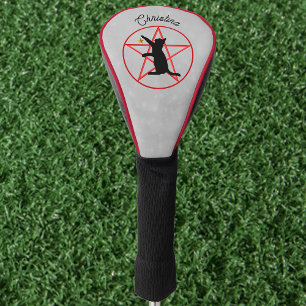 Funda Para Palo De Golf Gato Negro Sentado en Pentagrama Rojo Estrella Dor