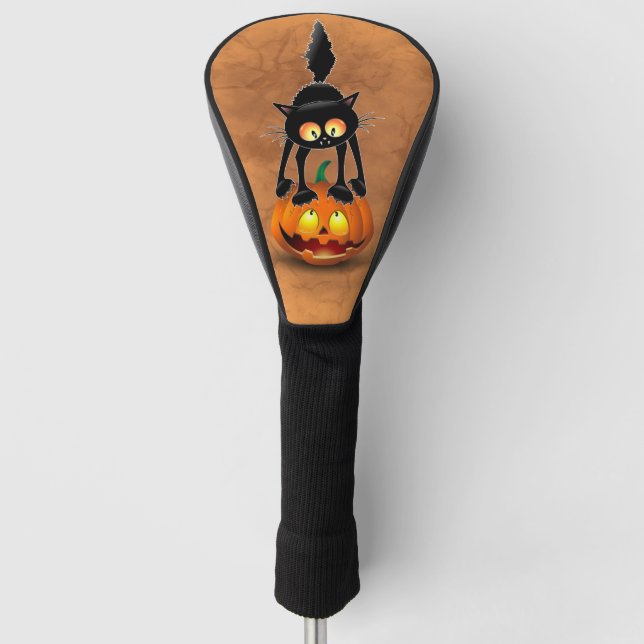 Funda Para Palo De Golf Gato Personalizado asustado de Halloween en calaba (Anverso)