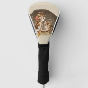 Funda Para Palo De Golf Gatos antiguos bajo paraguas arte de gato antiguo