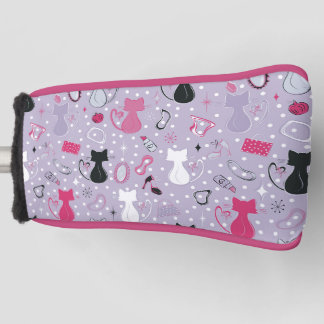 Funda Para Palo De Golf Gatos De Corazón Púrpura A Mediados Del Siglo