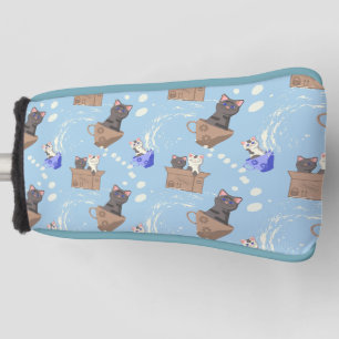 Funda Para Palo De Golf Gatos en caja y gotas de leche en azul
