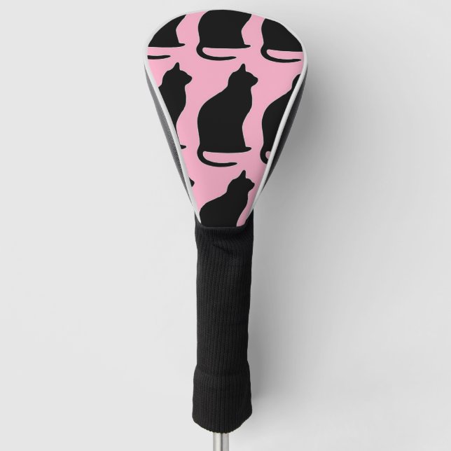 Funda Para Palo De Golf Gatos negros en rosa (Anverso)
