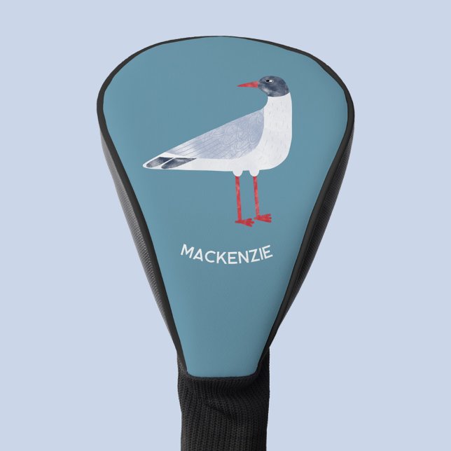 Funda Para Palo De Golf Gaviota personalizada (Black Headed Gull personalized custom name seagull coastal themed golf head cover)