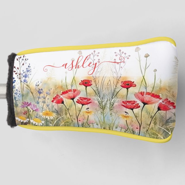 Funda Para Palo De Golf Gentle Elegant Wildflowers Custom Name (Anverso)