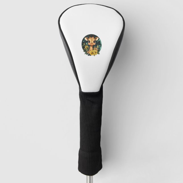 Funda Para Palo De Golf Girafa Adorable Rodeada De Flores _4 (Anverso)