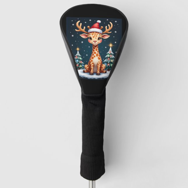 Funda Para Palo De Golf Giraffe Gorra de renos Santa Christmas Tree Funny  (Anverso)