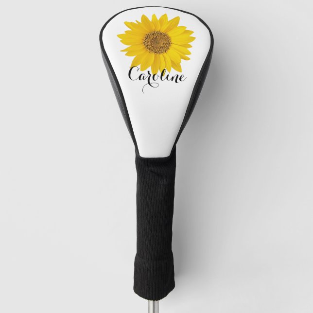 Funda Para Palo De Golf Girasol amarillo con nombre personalizado (Anverso)