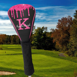 Funda Para Palo De Golf Girly Black Hot Pink Purpurinas Dris Monograma Nom