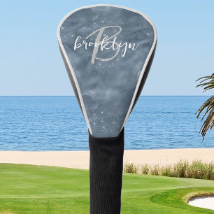 Funda Para Palo De Golf Glam Polvo Azul Stardust Glitter Monograma en Letr