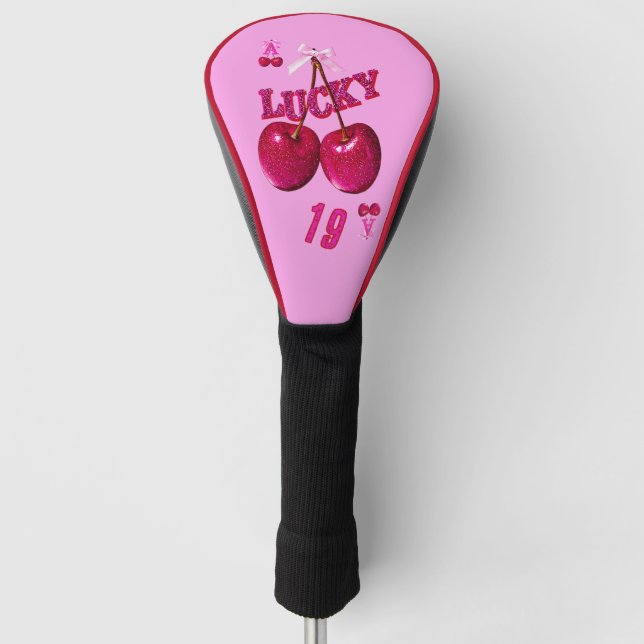 Funda Para Palo De Golf Glam Rosa Cereza Suerte Retro (Anverso)