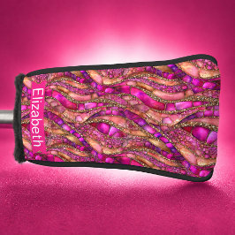Funda Para Palo De Golf Glamuroso rosa y dorado abstracto personalizado