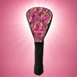 Funda Para Palo De Golf Glamuroso rosa y dorado abstracto personalizado