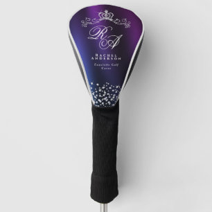 Funda Para Palo De Golf Glittering Crown Monograma Azul morado