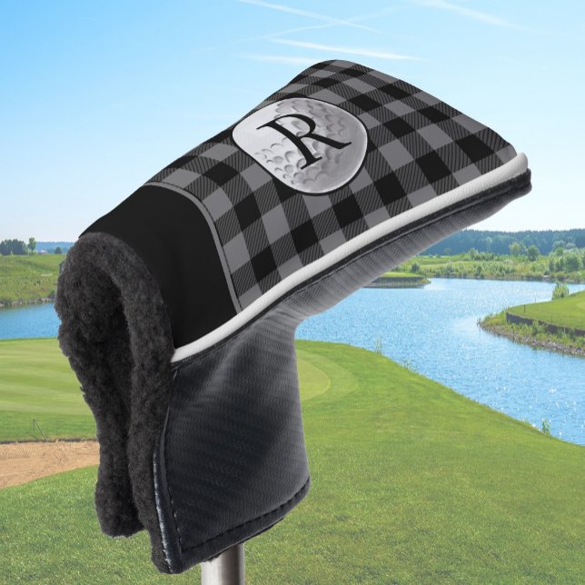 Funda Para Palo De Golf Golf ball monogrammed grey buffalo plaid custom (Subido por el creador)