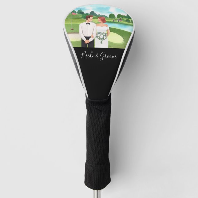 Funda Para Palo De Golf Golf Bride y Groom boda en campo de golf  (Anverso)