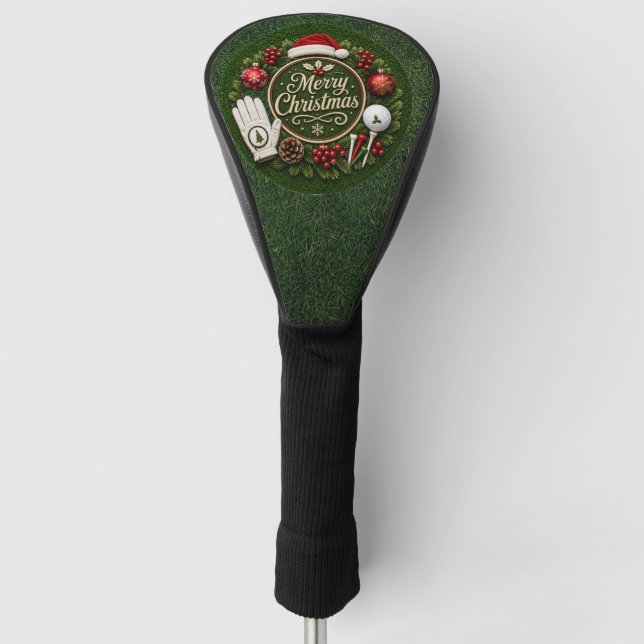 Funda Para Palo De Golf Golf con tema de Navidad sobre hierba verde (Anverso)